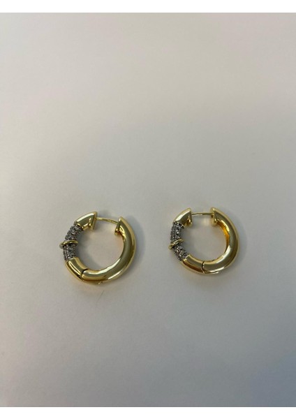 Zirkon Taşlı Vip Gold Halka Küpe
