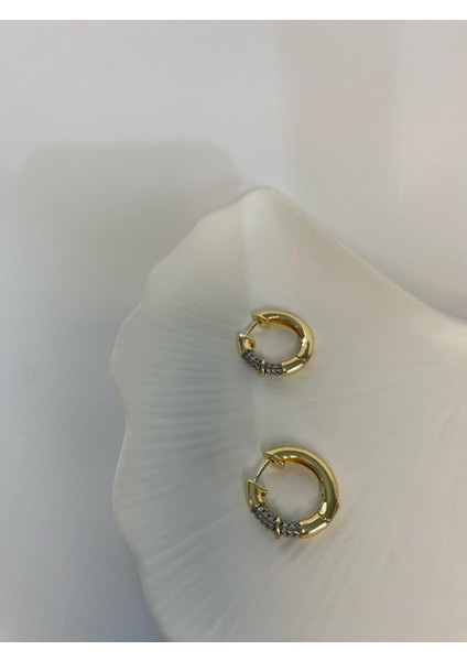 Zirkon Taşlı Vip Gold Halka Küpe modelleri