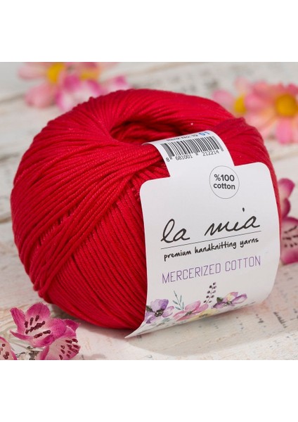 Mercerized Cotton Kırmızı El Örgü İpi - 19 - 33597