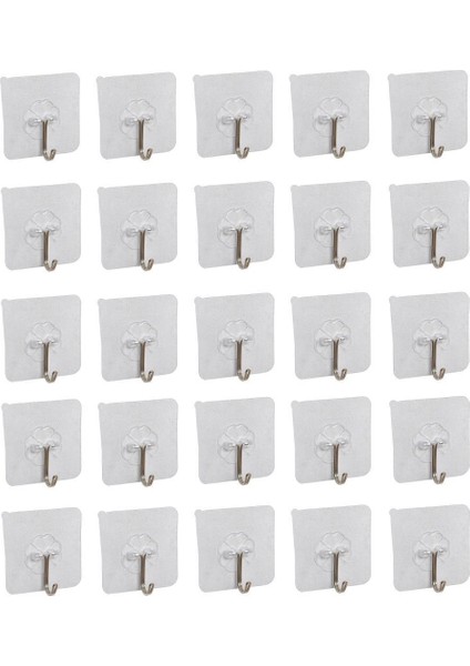 25 Adet Kendinden Yapışkanlı Şeffaf Askı Metal Kancalı Askılık