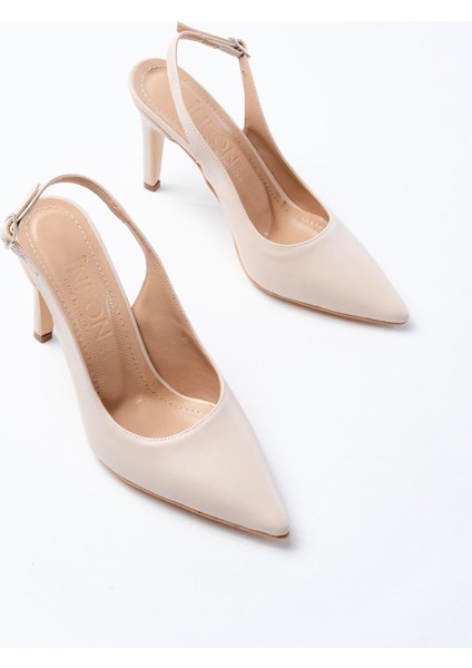ST-1153 Bej Günlük Arkası Açık 9 cm Topuklu Kadın Ayakkabı
