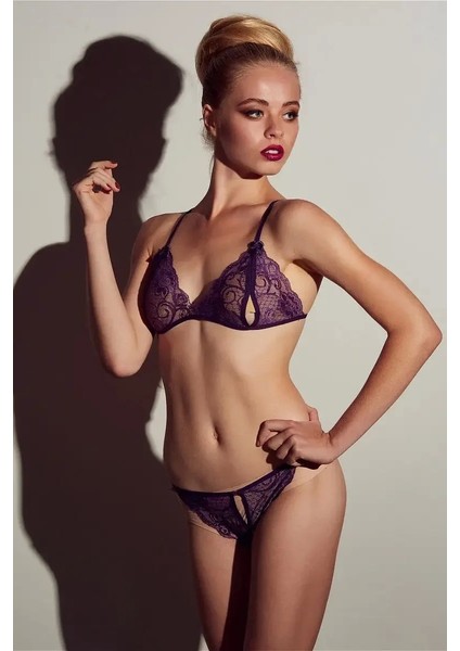 Mor Dantelli Sütyen ve Gstring Takımı TM2087