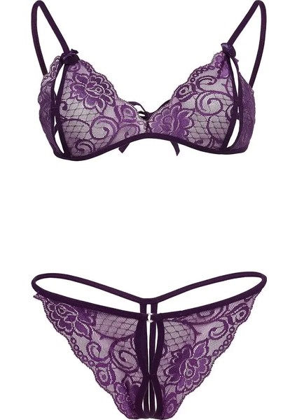 Mor Dantelli Sütyen ve Gstring Takımı TM2087