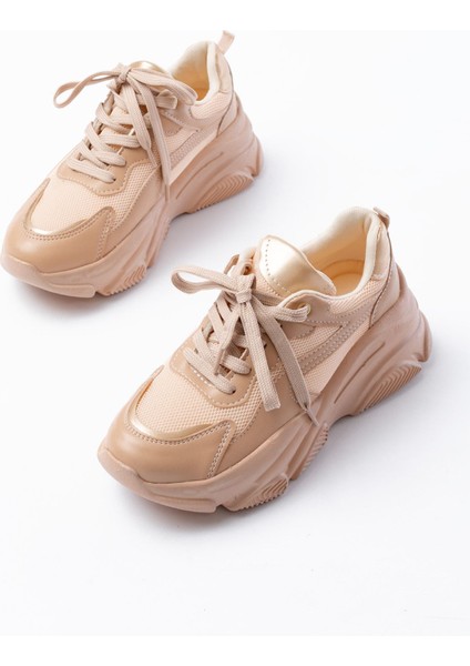 SP-149 Nut Gold Bağcıklı Fileli Günlük Spor Ayakkabı modelleri