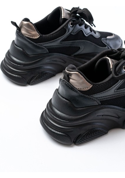 SP-149 Siyah Platin Bağcıklı Fileli Günlük Spor Ayakkabı indirimleri