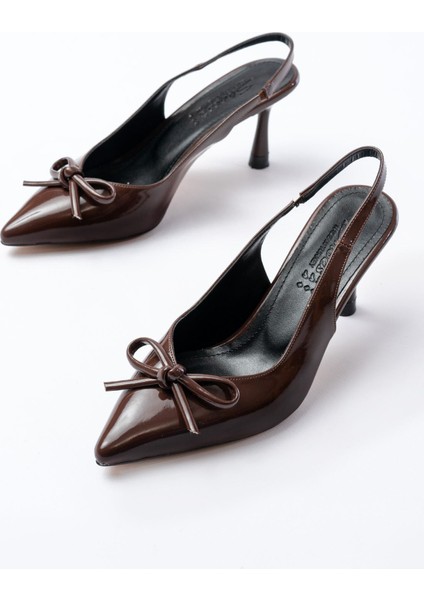 İNF-4500 Kahve Rugan Günlük Arkası Açık Fiyonklu Topuklu Bayan Ayakkabı modelleri