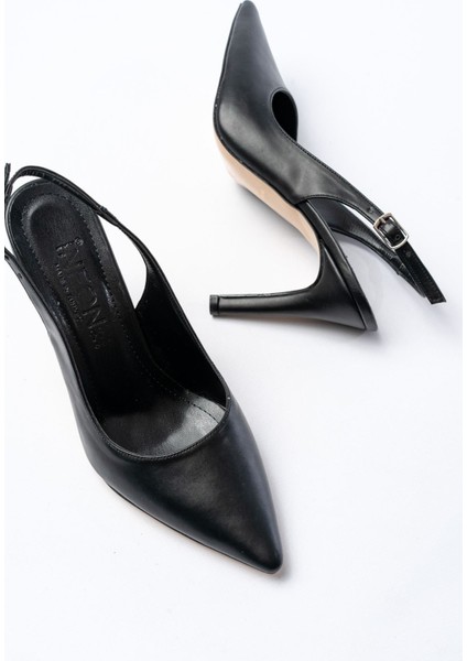 ST-1153 Siyah Günlük Arkası Açık 9 cm Topuklu Kadın Ayakkabı fırsatları