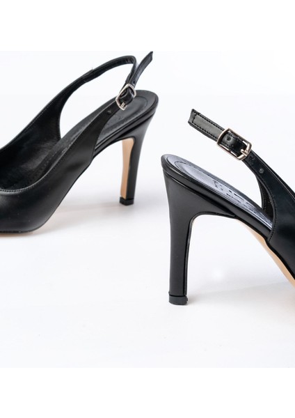 ST-1153 Siyah Günlük Arkası Açık 9 cm Topuklu Kadın Ayakkabı indirimleri