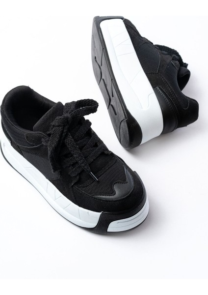 SP-190 Siyah Garni Bağcıklı Fileli Yüksek Taban Günlük Spor Ayakkabı fırsatları