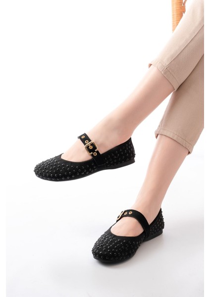 DM-6020 Siyah Troklu Baret Tokalı Günlük Kadın Babet