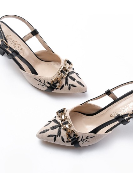 K-250 Siyah Keten Günlük Arkası Açık Tokalı Topuklu Kadın Ayakkabı fırsatları