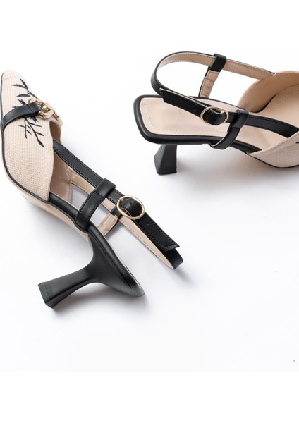K-250 Siyah Keten Günlük Arkası Açık Tokalı Topuklu Kadın Ayakkabı indirimleri