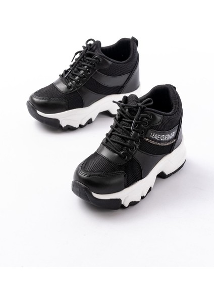 F-209 Siyah Bağcıklı Fileli Taş Aksesuarlı Günlük Spor Ayakkabı modelleri