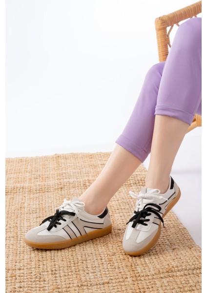 M-6005 Beyaz Garni Bağcıklı Termo Taban Günlük Kadın Spor