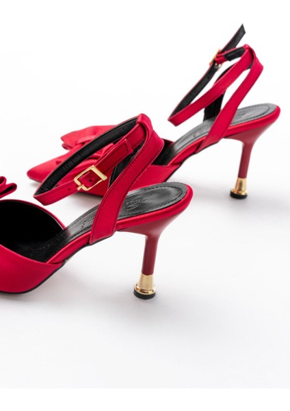 İNF-4505 Bordo Saten Günlük Arkası Açık Kurdele Detaylı Topuklu Bayan Ayakkabı modelleri