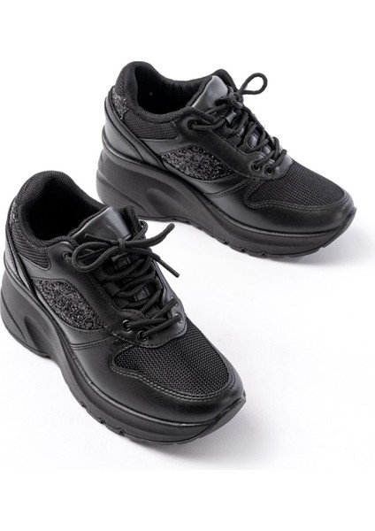 F-185 Siyah Günlük Bağcıklı Taş Aksesuarlı Yazlık Spor Ayakkabı modelleri