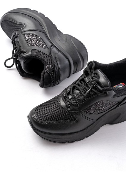 F-185 Siyah Günlük Bağcıklı Taş Aksesuarlı Yazlık Spor Ayakkabı fırsatları