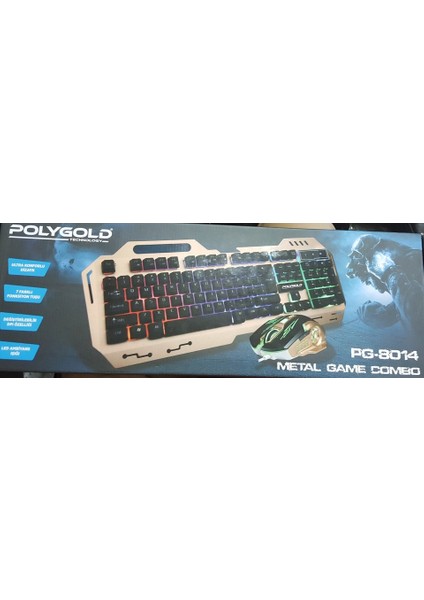 Metal Işıklı Oyuncu Klavye Mouse Seti - Türkçe Q Gold