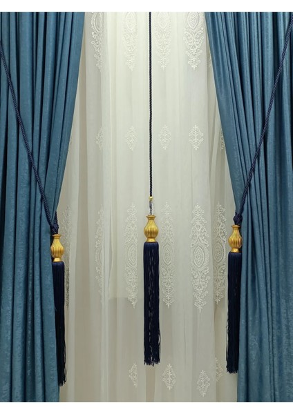 Fon Perde Tavan Bağlama Püsküllü Braçol Set ( Üçlü Set )