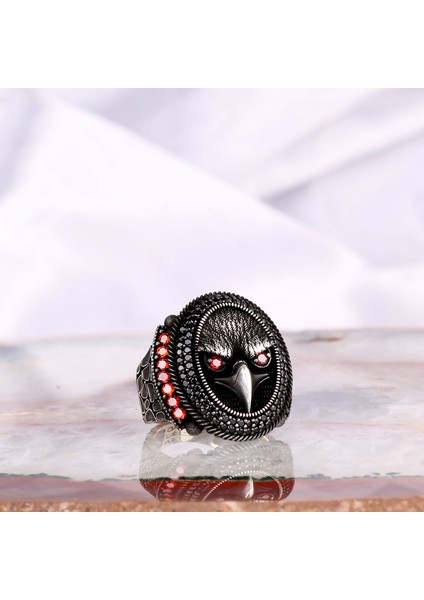 925 Ayar Gümüş Kartal Motifli Mikro Taşlı Erkek Yüzük modelleri