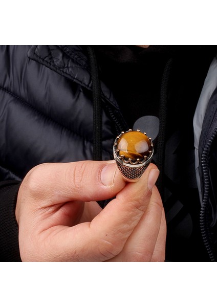Kaplangözü Taşlı Oval Model 925 Ayar Gümüş Erkek Yüzük