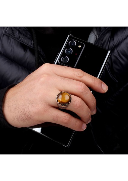 Kaplangözü Taşlı Oval Model 925 Ayar Gümüş Erkek Yüzük
