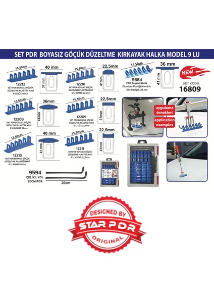 Star Pdr Boyasız Göçük Düzeltme Kırkayak Halka Model 9'lu Set