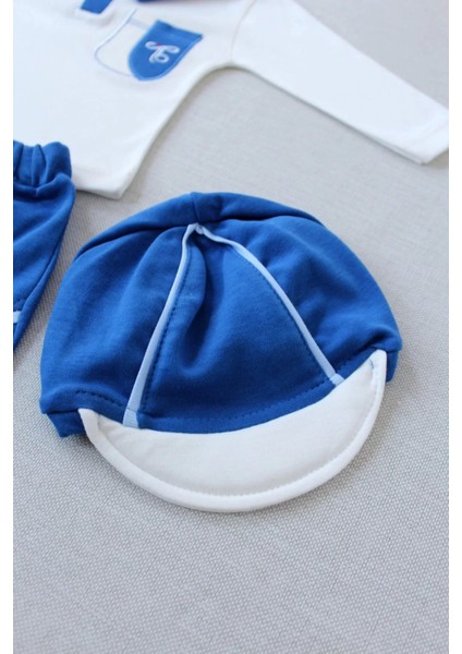 3-6 6-9 9-12 Ay Efendi Nakışlı Cep Şapkalı Uzun Kollu Sweat 3lü Erkek Bebek Takımı Indigo fırsatları