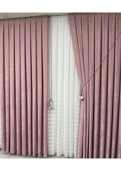 Kadife Dokulu Soft Fon Perde Pudra (Tek Kanat)