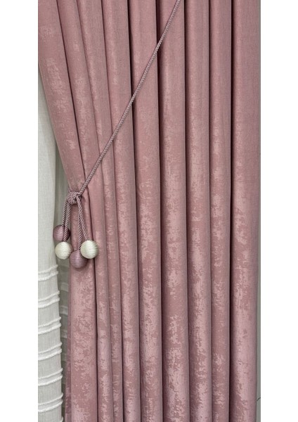 Kadife Dokulu Soft Fon Perde Pudra (Tek Kanat) modelleri