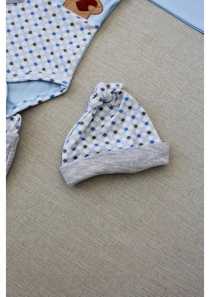 3-6 9-12 12-18 Ay Romantik Ayıcık Nakışlı Şapkalı Uzun Kollu Zıbınlı 3lü Kız-Erkek Bebek Takımı Mavi fırsatları