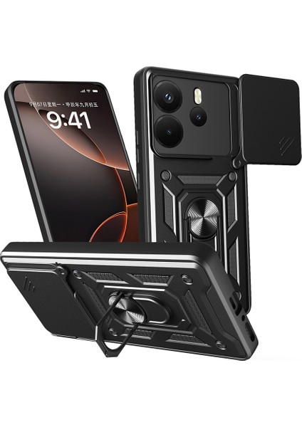 Xiaomi Redmi Note 14 Kılıf Magnetik Standlı Kamera Korumalı Sürgülü Kapak