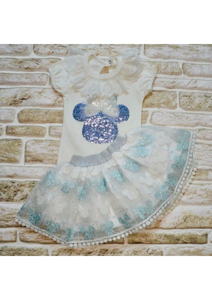 1-2-3 Yaş Payetli Mickey Nakışlı Kısa Kollu Brode Etekli 2li Kız Bebek Takımı Turkuaz fiyatları