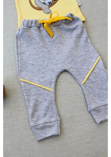 3-6 6-9 9-12 12-18 Ay Yavru Koala Nakışlı Uzun Kollu Sweat 2li Kız Erkek Bebek Takımı Sarı modelleri