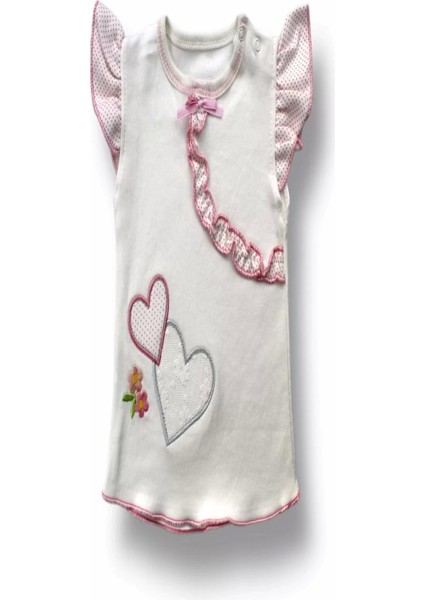 3-6 6-9 9-12 12-18 Ay Çift Kalp Nakışlı Şort Tişört 3lü Kız Bebek Takımı Ekru fiyatları