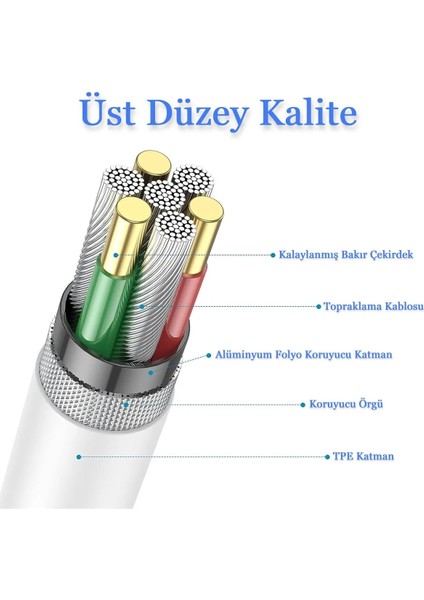 Type C Kablo Hızlı Şarj ve Veri Transfer Kablosu Çift Taraflı Type C To Type C Bağlantılı 2 Metre