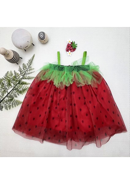 2-3-4 Yaş Askılı Çilek Kostüm Kız Çocuk Elbise Kırmızı fiyatları