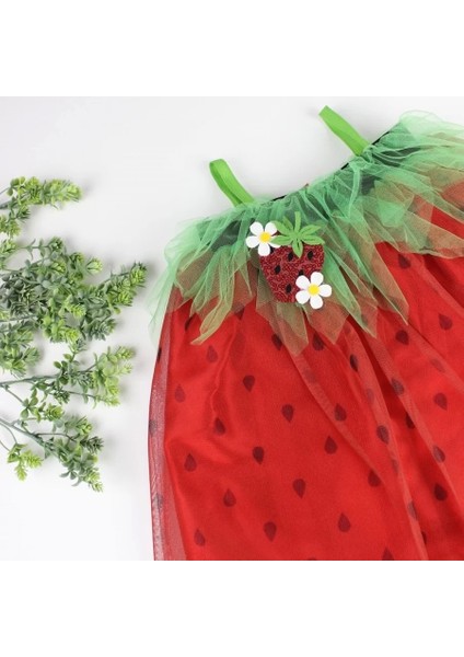 2-3-4 Yaş Askılı Çilek Kostüm Kız Çocuk Elbise Kırmızı fırsatları