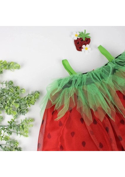 2-3-4 Yaş Askılı Çilek Kostüm Kız Çocuk Elbise Kırmızı indirimleri