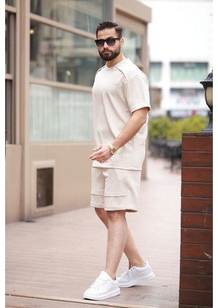 Erkek Oversize Şort Takım 85274 Bej