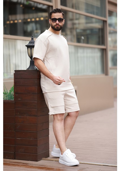 Erkek Oversize Şort Takım 85274 Bej