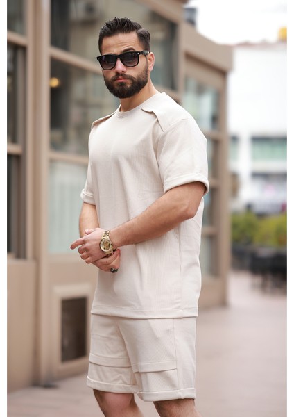 Erkek Oversize Şort Takım 85274 Bej