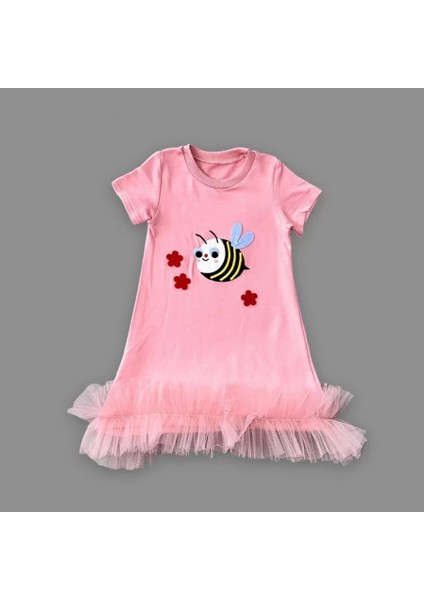 1-2-3 Yaş Arıcık Nakışlı Eteği Fırfırlı Jile Kız Çocuk Elbisesi Gül Kurusu fiyatları