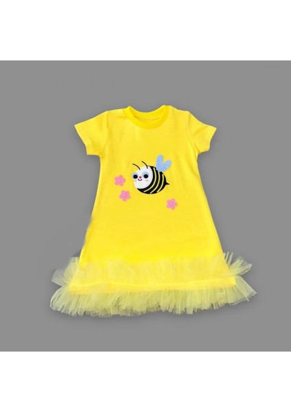 1-2-3 Yaş Arıcık Nakışlı Eteği Fırfırlı Jile Kız Çocuk Elbisesi Sarı fiyatları