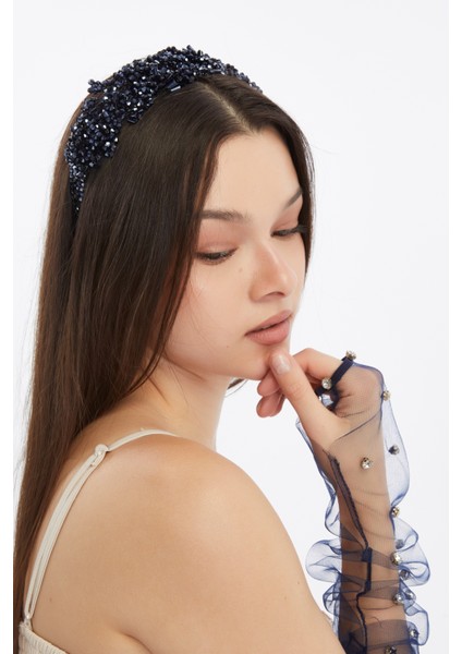 Kristal Taşlı Lacivert Taç Elanor Model