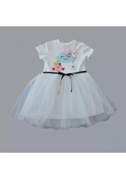 1-2-3 Yaş Tül Tokalı Bulut Civciv ve Yıldız Nakışlı Kız Bebek Elbisesi Beyaz fiyatları