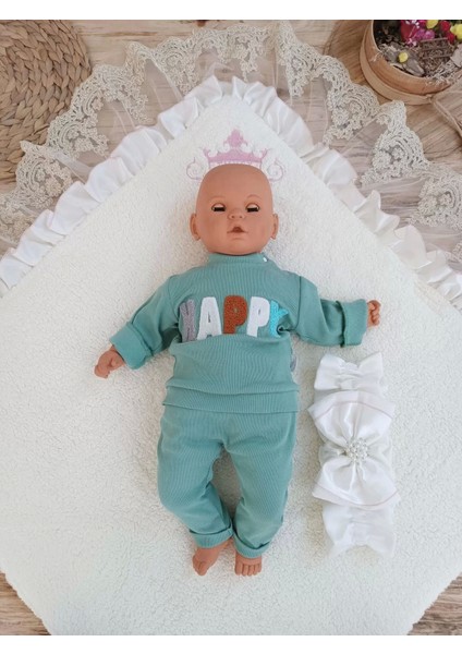 Yenidoğan Wool Yün Kumaş Taç Nakışlı Güpür Duvaklı Fiyonk Prizma Taş Unisex Kundak Bebek Battaniyesi Pembe