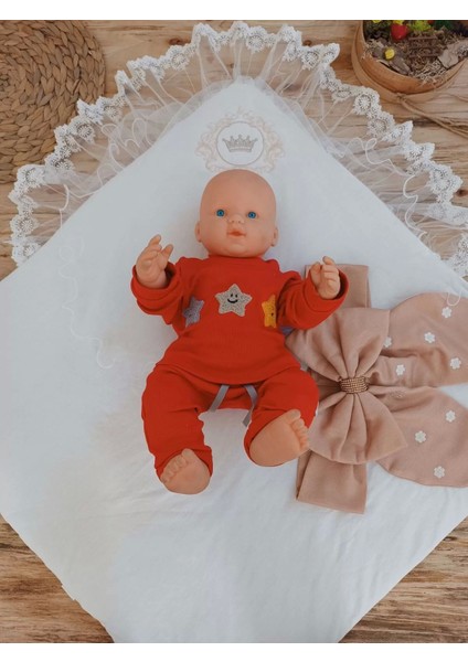 Yenidoğan Papatya Desenli Trilüks Unisex Kundak Bebek Battaniyesi Kahverengi