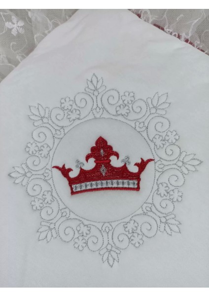 Yenidoğan Saray Kadife Taç Nakışlı Inci Fiyonklu Dantel Duvak Trilüks Kundak Bebek Battaniye Bordo