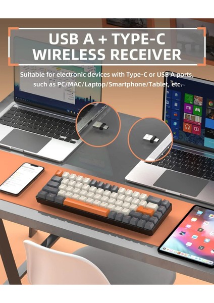 K68 Red Switch Kablosuz Bluetooth Mekanik Oyuncu Klavyesi Hotswapp Oyun Klavyesi
